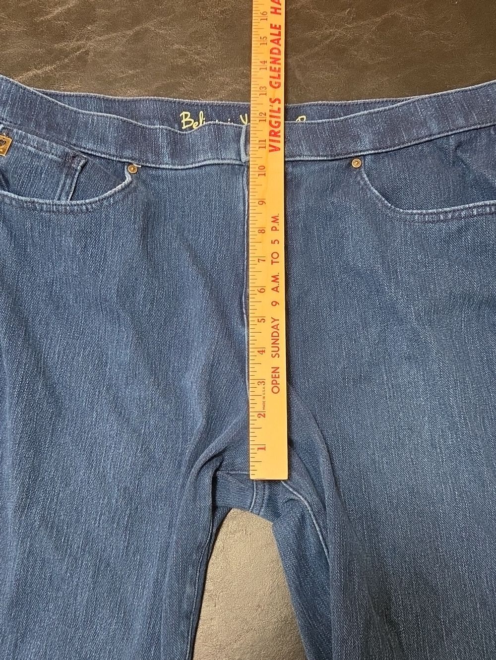 Belle by Kim Gravel Size 16 Pull On Dark Wash Straight Leg Comfort Stretch Jeans - Picture 7 of 10